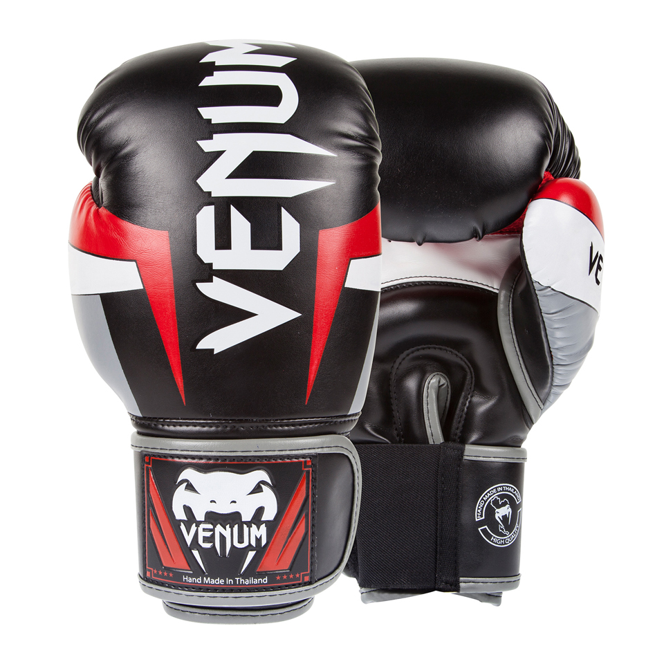 Venum ''Elite'' Boxing Gloves Black/Red/Grey 12oz - Venum