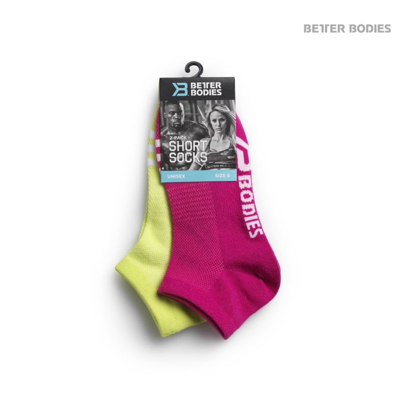 Better Bodies Short Socks 2-pack L Pink/Lime - Better Bodies
