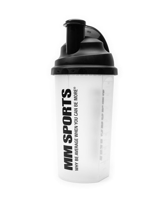 Transparent shaker med svart MM Sports-tryck och lock