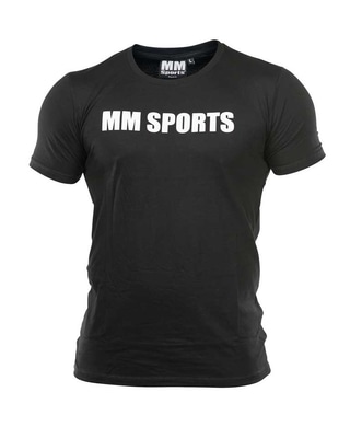 Svart T-shirt med vit MM Sports-logga på bröstet