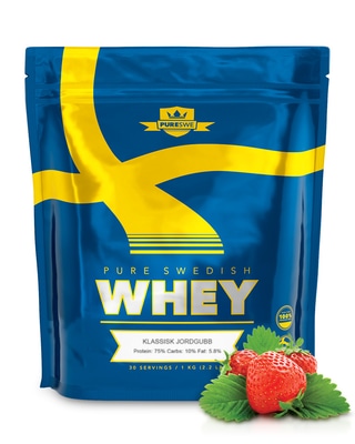 PureSwe Whey proteinpulver med smak av Klassisk Jordgubb